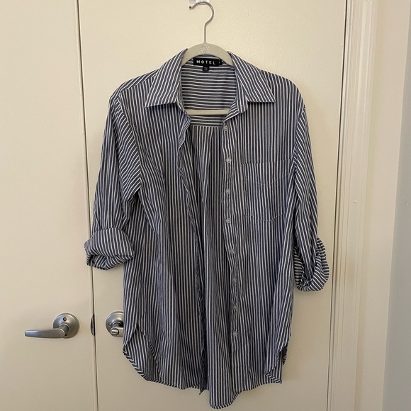 Motel Rocks Blue Striped Long Sleeve Top - Size Small - Picture 3 of 5